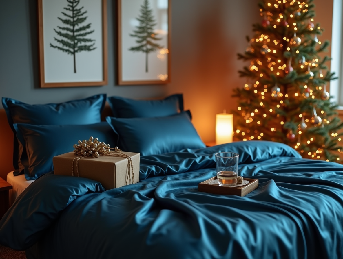 Classic Blue Satin Bedding Cristmas Set