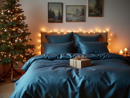 Classic Blue Satin Bedding Cristmas Set