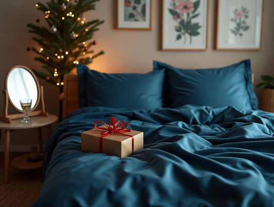 Classic Blue Satin Pillowcases Cristmas Set